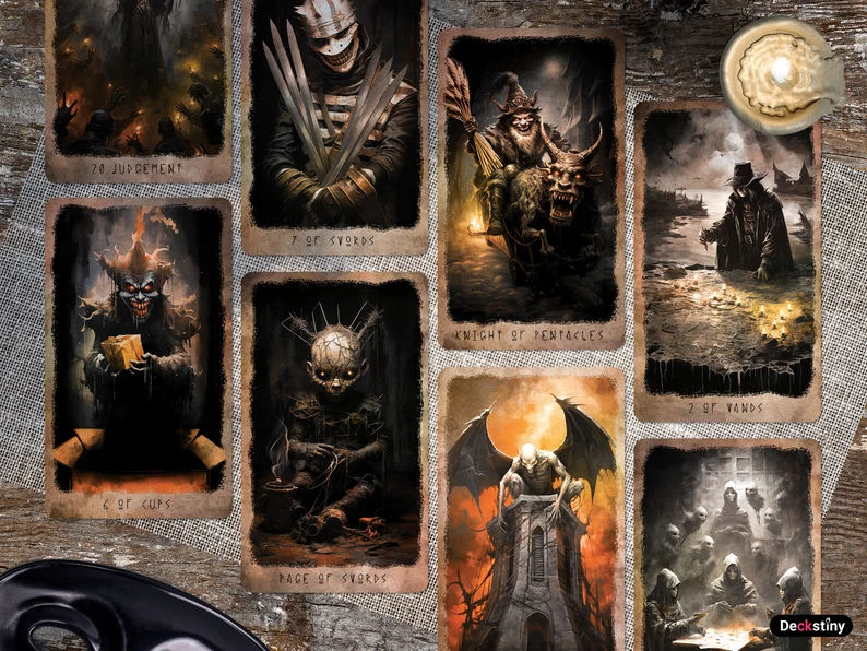 Таро Жахливого Страху 78+2 карт 13 х 7,5 см. Horo scare Tarot. Карти Таро.