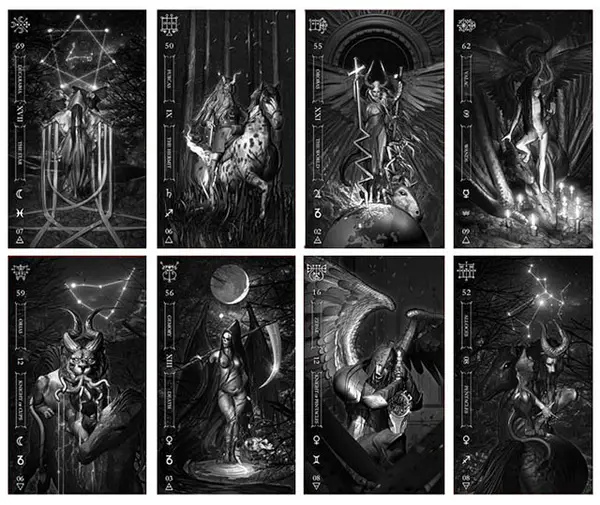 Гоетія Таро у Темряві 78 карт 10,5 х 6 см. Goetia Tarot in Darkness. Карти Таро.