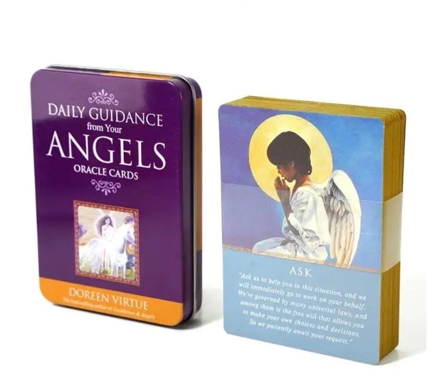 Карти оракули ангелів Дорін Верче Angels oracle cards Doreen Virtue 44 штук у жерстяній коробці з позолоченим