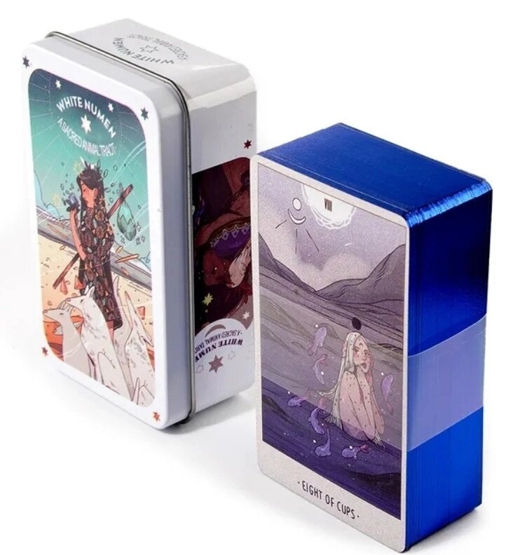 Таро Білого Божества. White Numen A Sacred animal tarot. 78 карток у бляшаній коробці. Карти Таро.