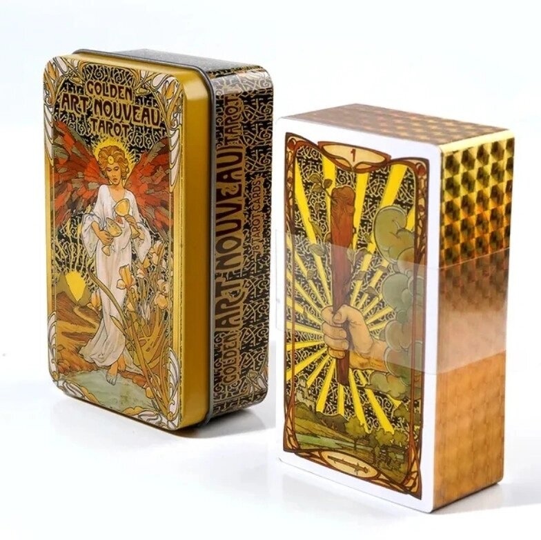 Золоте Таро в стилі модерн. Golden art nuveav taror у бляшаній коробці із золотим тисненням. Карти Таро.